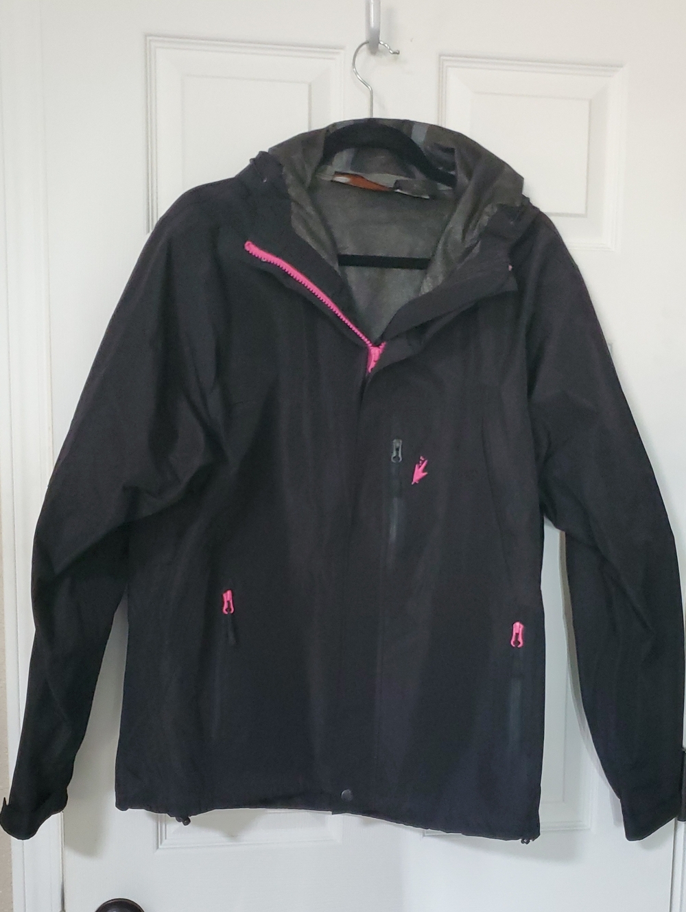 Dark Gray Women's Waterproof Jacket with Pink Accents